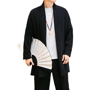 春季风开衫低调立体细纹亚麻长袖开衫披风男外套春衣D609P90图片
