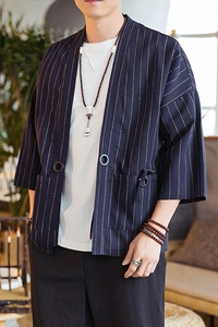21春季新款风条纹七分袖男士开衫D554P60图片