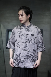 新中式冰丝衬衫男款夏季凉感速干短袖衬衣风盘扣唐装D924P70图片