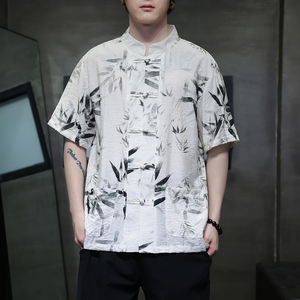 新中式男装风唐装夏季冰丝短袖衬衫复古盘扣半袖衬衣D913P65图片
