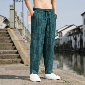 2023春夏季新款男士提花长裤宽松棉麻风休闲裤D832P65图片