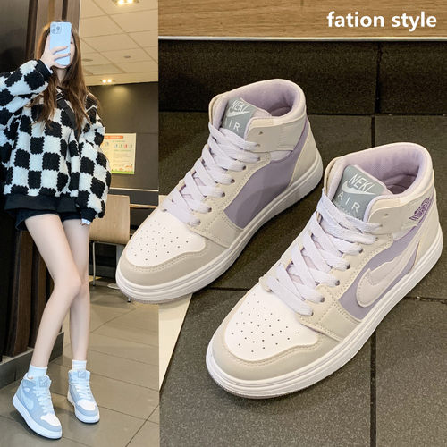 2025新款真皮透气aj高帮平底百搭运动板鞋空军一号软底小白鞋女鞋