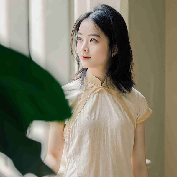 liz旗袍|书缃|宽绲双开襟短款日常少女学生平裁40s纯棉浅杏