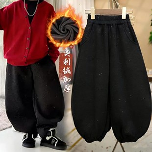 【850g超厚葵花绒】2026新年款男女儿童休闲裤加绒宽松满天星阔腿