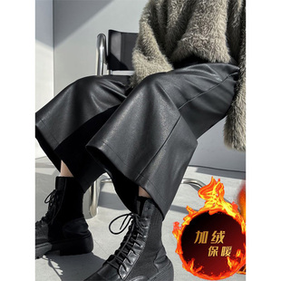 【搭出万种摩登】阔腿9分裤加绒皮裤女 休闲直筒裤宽松显瘦八分裤