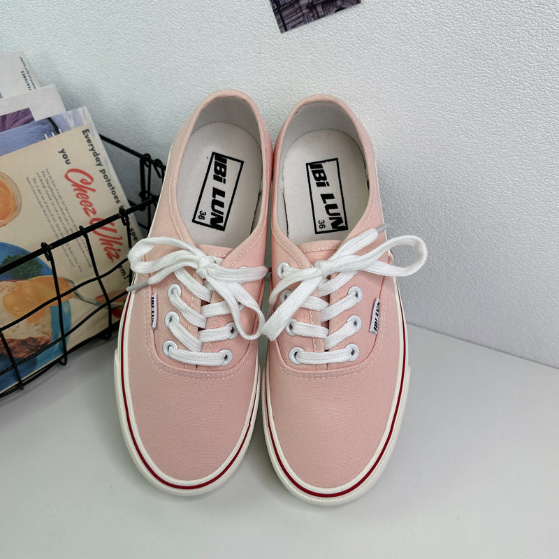春季新款低帮帆布鞋女学生ins韩版粉红色百搭系带潮流休闲滑板鞋