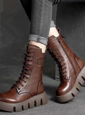 2026款马丁靴加绒加厚大棉中筒靴厚底雪地靴女单靴子