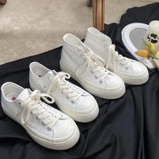 帆布鞋女厚底增高日系憨憨大头鞋复古学生小白鞋休闲运动鞋平底鞋