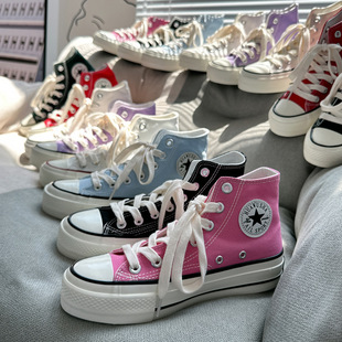 chin学生紫色板鞋 高帮粉色厚底帆布鞋 女1970经典 复古百搭韩版 女H