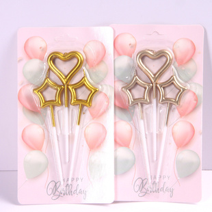 饰 网红镀金仙女棒蜡烛心形五角星表白蜡烛生日甜品台蛋糕浪漫装