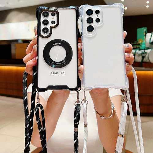 简约适用三星Galaxys s24ultra手机壳s25+带挂绳s23plus斜挎肩带s22U挂脖A35防摔a55软透明a56保护壳磁吸充电