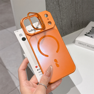 新款星宇橙无边框磁吸适用苹果17promax手机壳超薄磨砂iPhone16pro隐藏式支架i15防摔散热14pm男生十七高级女