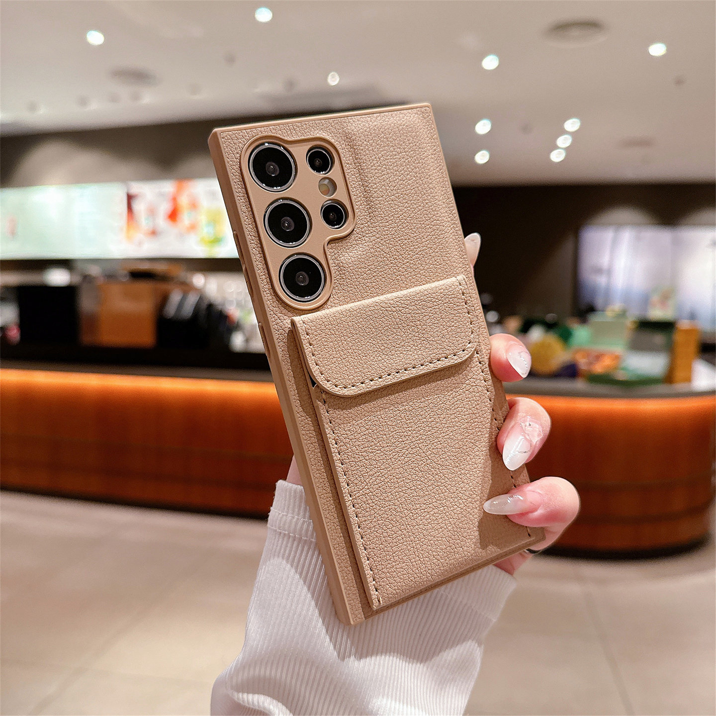 高级荔枝纹卡包支架适用三星s25ultra手机壳带卡套s24+插卡s23uitra零钱包s26收纳s21plus放卡galaxy全包外壳