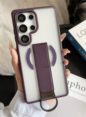 创意指环扣支架适用s25ultra手机壳腕带式s24+plus透明磁吸23uitra折叠支撑utrla全包防摔s26U外壳galaxy男女