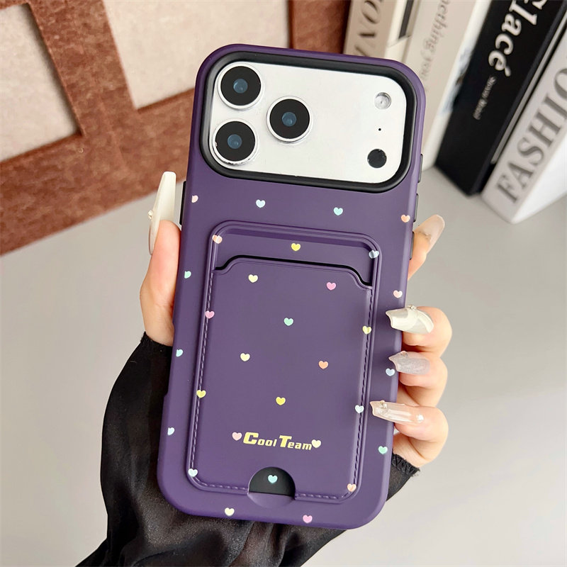 高级彩绘爱心卡包适用苹果17promax手机壳新款iPhone16e卡套一体i15放2张卡13插卡12收纳13零钱包11放小卡Air