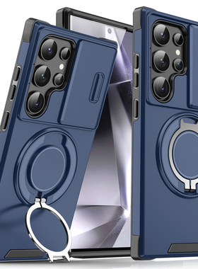 高级镜头滑盖适用三星S24ultra手机壳旋转支架S24fe推拉窗S23+车载磁吸s22指环扣S21全包A56防摔A54a35保护套