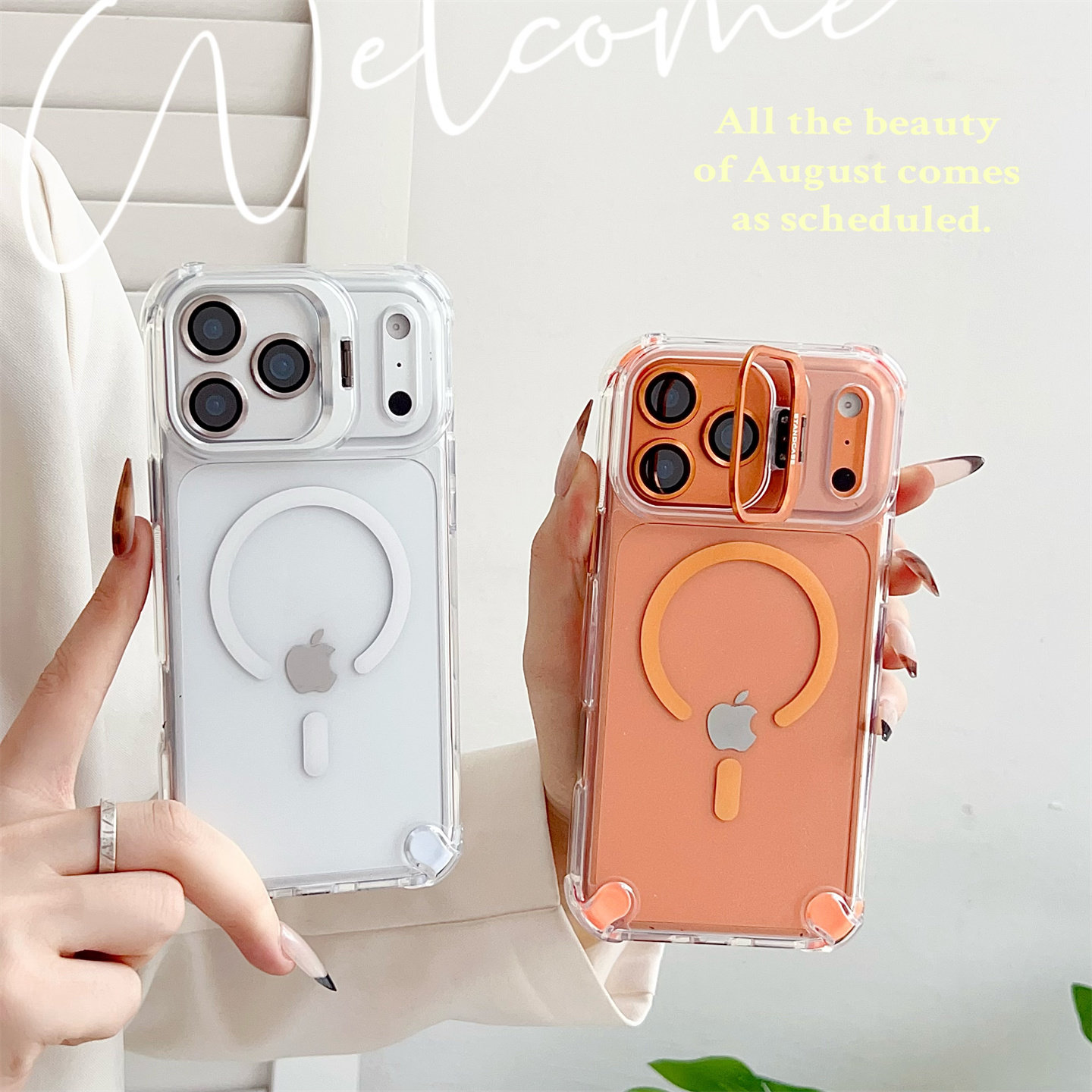 金属隐形镜头支架适用iPhone17promax手机壳透明磁吸苹果16pro撞色四角15plus气囊14pm防摔i13全包十七保护套