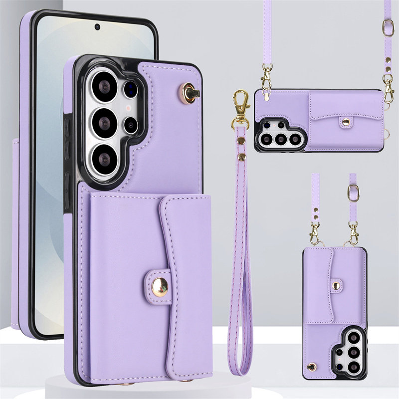 高级带挂绳卡包适用三星s26ultra手机壳新款放卡s25+肩带斜挎s24utral卡套S23零钱包A55斜背A16背带22U小挎包