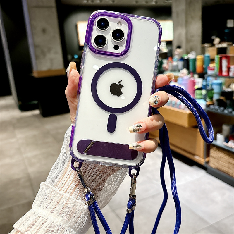 磁吸带挂绳支架适用iPhone16promax手机壳苹果15plus高级透明14可斜挎女13promax斜背15肩带por磁吸MagSafe套