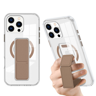 新款磁吸带支架适用苹果16promax腕带手机壳男iPhone14plus无线充电13por指环女12折叠支点i15透明17外壳防摔