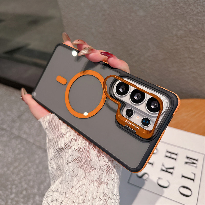 透明撞色磁吸镜头支架适用三星s26ultra手机壳新款3星s25+彩色边框s24fe高级感s23plus防滑22uitra防摔保护套