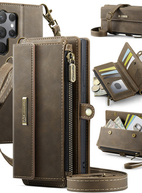 适用三星s25Edge手机壳斜挎包s24ultra钱包一体s23+plus零钱包s22uitra翻盖皮套s21fe带挂绳s20卡包u放卡外壳