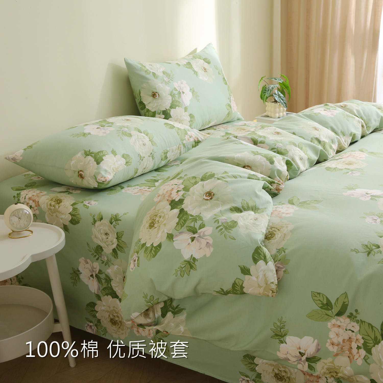 玫瑰法式大花卉100%纯棉被套优质全棉被罩1.5x2.0x2.3四季田园风