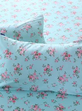 秋冬田园风小碎花枕套纯棉一对装全棉斜纹枕芯套绿色清新单人学生