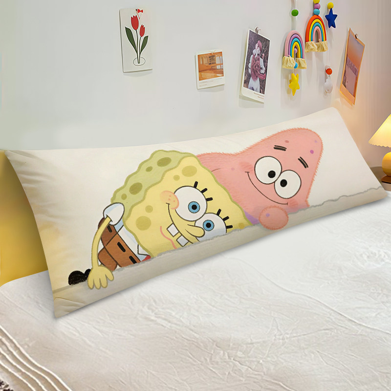 卡通可爱派大星双人长条枕头女生情侣睡觉夹腿靠枕套海绵宝宝靠垫
