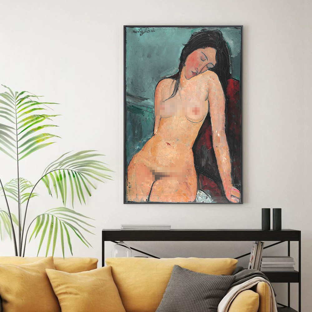 《裸女》莫迪里阿尼人物装饰画小众艺术客厅墙壁酒店民宿酒吧挂画