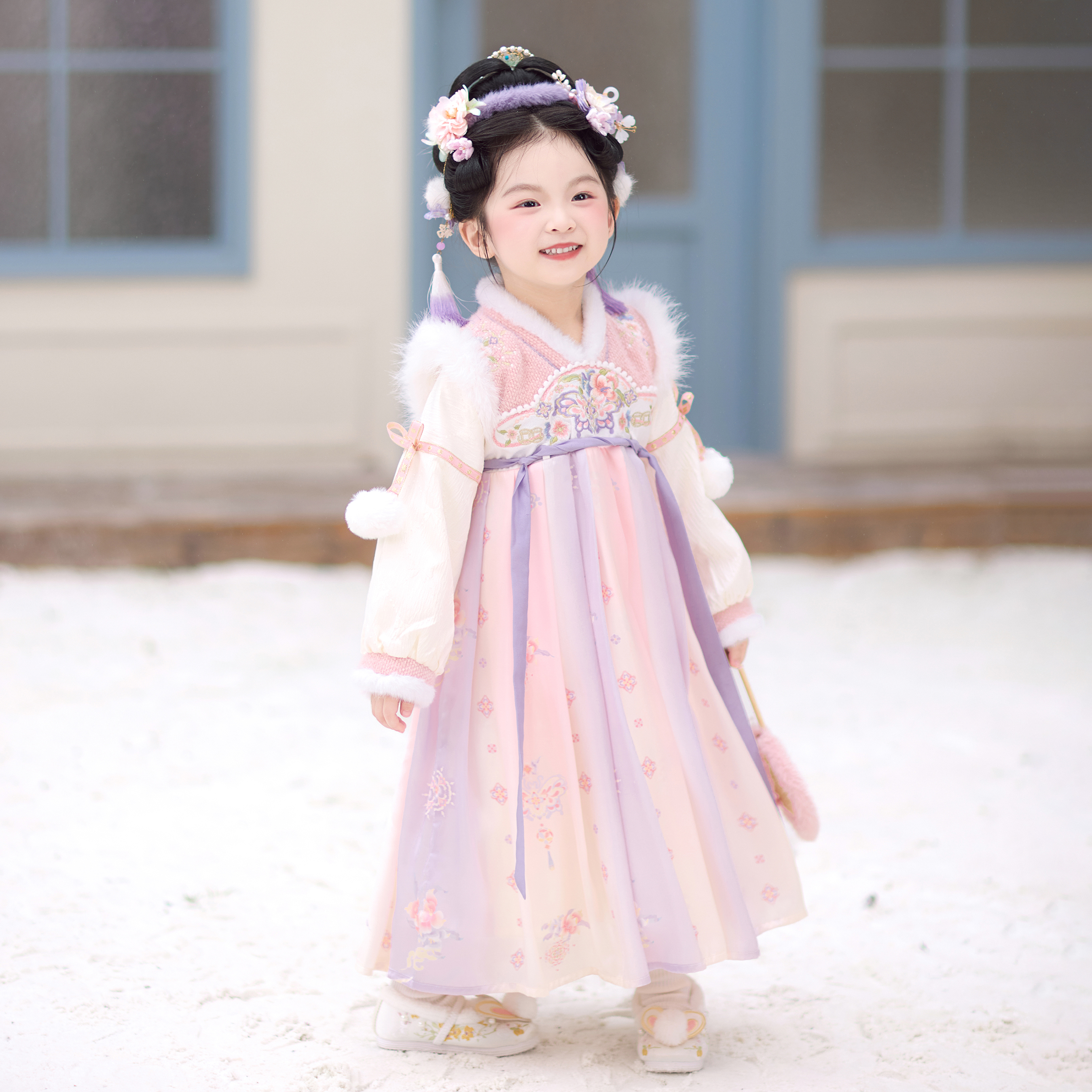 儿童古风仙气加绒公主连衣裙