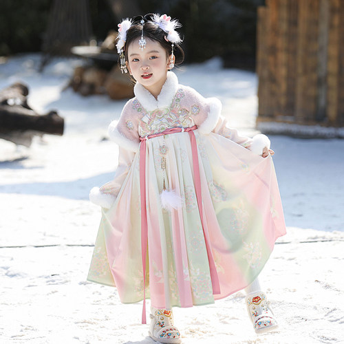 汉服女童冬款2025新款儿童古风仙气加绒国风公主连衣裙女宝拜年服