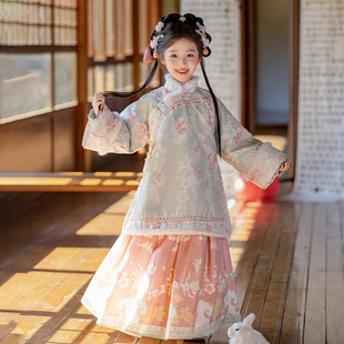 国风仙气加绒拜年服套装 儿童新中式 女孩马面裙 款 汉服女童2025冬季