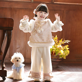 儿童新中式 国风加绒裤 子套装 汉服女童秋冬2025新款 女孩过年新年装