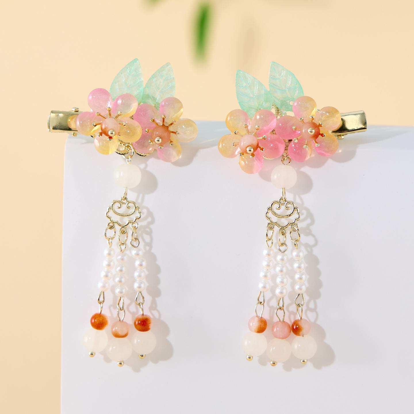 古月家女童汉服古风发饰小女孩搭配仙气襦裙流苏对夹女宝琉璃头饰