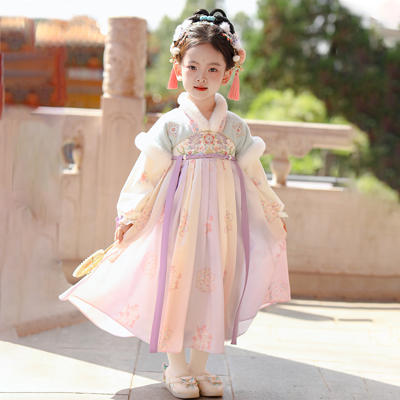 汉服女童冬款2025新款儿童高端超仙古风加绒连衣裙小女孩古装襦裙
