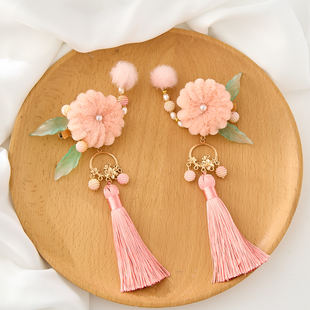 汉服女童冬款儿童古风毛球发饰宝宝国风高端仙气可爱流苏对夹头饰