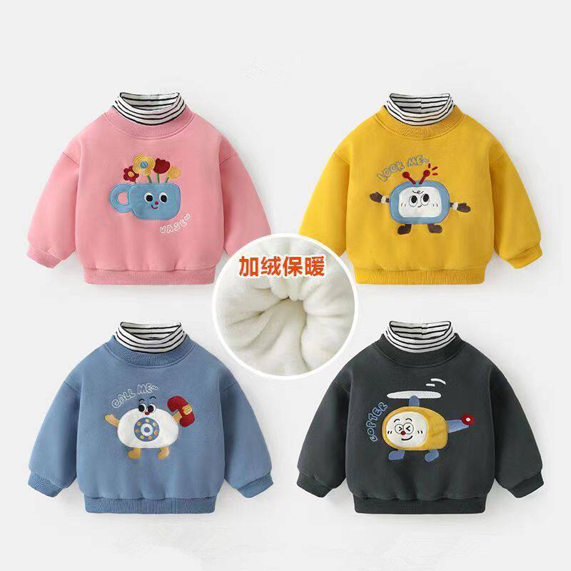秋冬款儿童假两件加绒加厚卫衣婴儿宝宝休闲衣服男童女童打底上衣