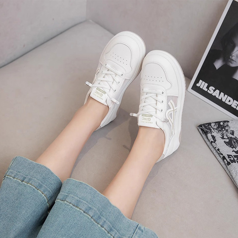 杰豪女鞋2025秋季新款真皮网面休闲板鞋女小白鞋舒适透气专柜正品