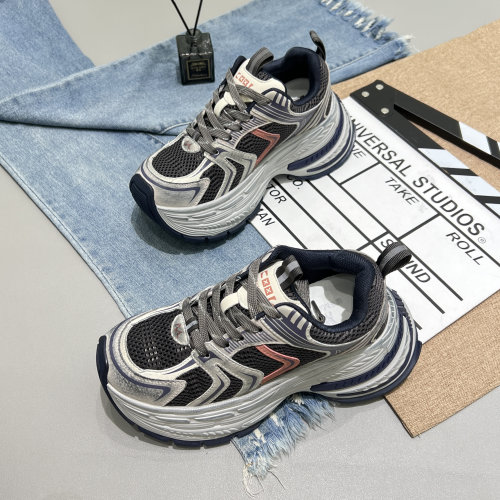 杰豪女鞋2024新款真皮网面老爹鞋