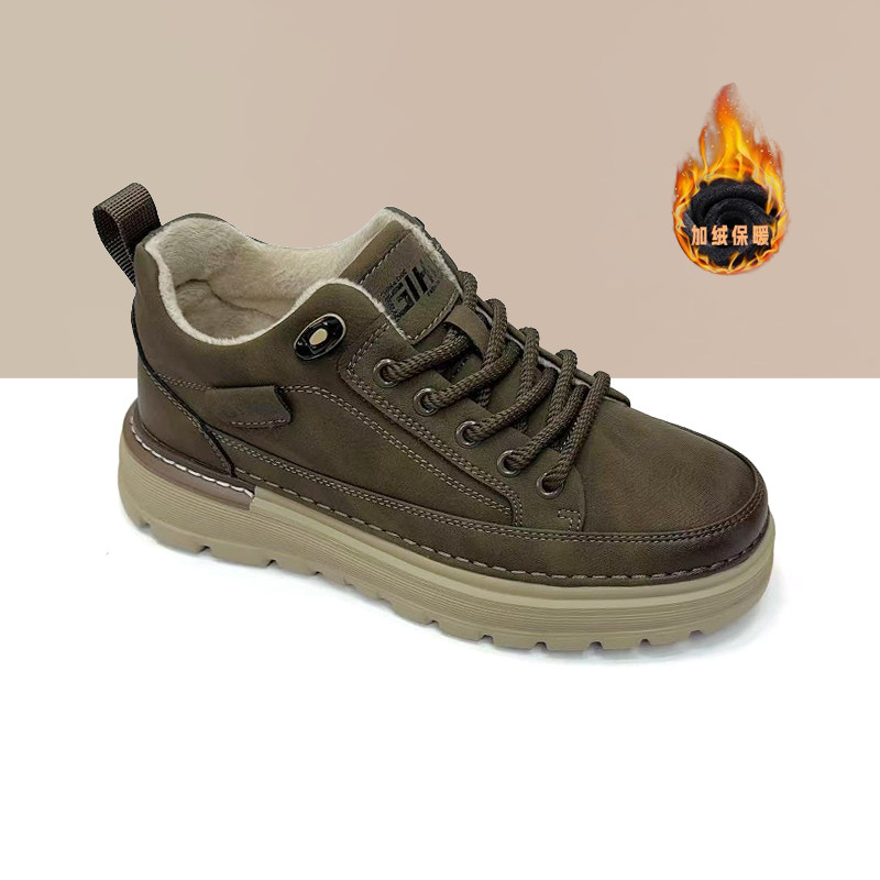 杰豪男鞋真皮加绒休闲板鞋男2025冬季新款工装运动鞋舒适保暖正品