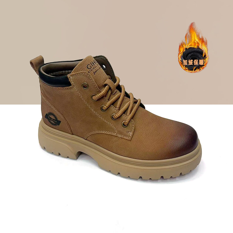 杰豪男鞋2025新款马丁靴男真皮短靴英伦风工装靴系带加绒保暖正品