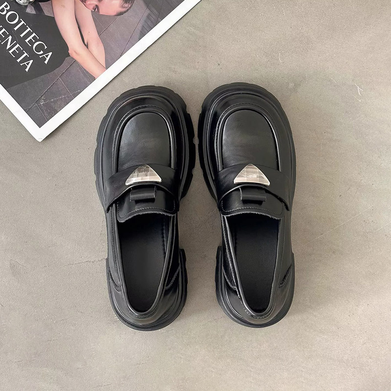 杰豪女鞋真皮休闲皮鞋女2025秋季新款厚底小皮鞋一脚蹬乐福鞋正品