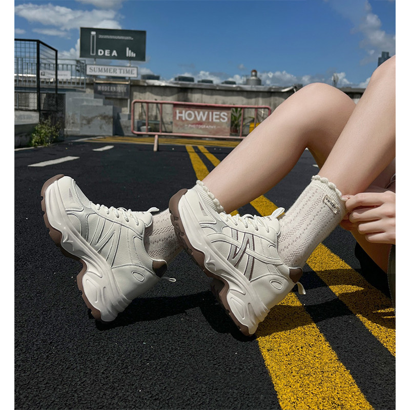 杰豪女鞋真皮厚底老爹鞋女2025年新款内增高休闲运动鞋百搭款正品