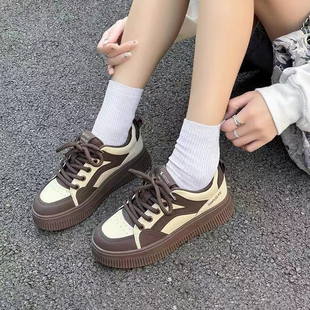 杰豪女鞋真皮休闲鞋女板鞋2023新款平跟厚底加绒舒适百搭运动鞋女