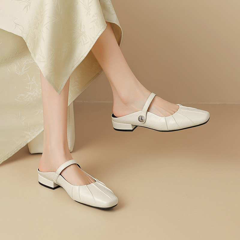 杰豪女鞋真皮玛丽珍小皮鞋女单鞋女2024新款包头半拖鞋女低跟正品,女鞋,包头拖,淘宝优惠券,粉丝福利购,淘宝优惠卷