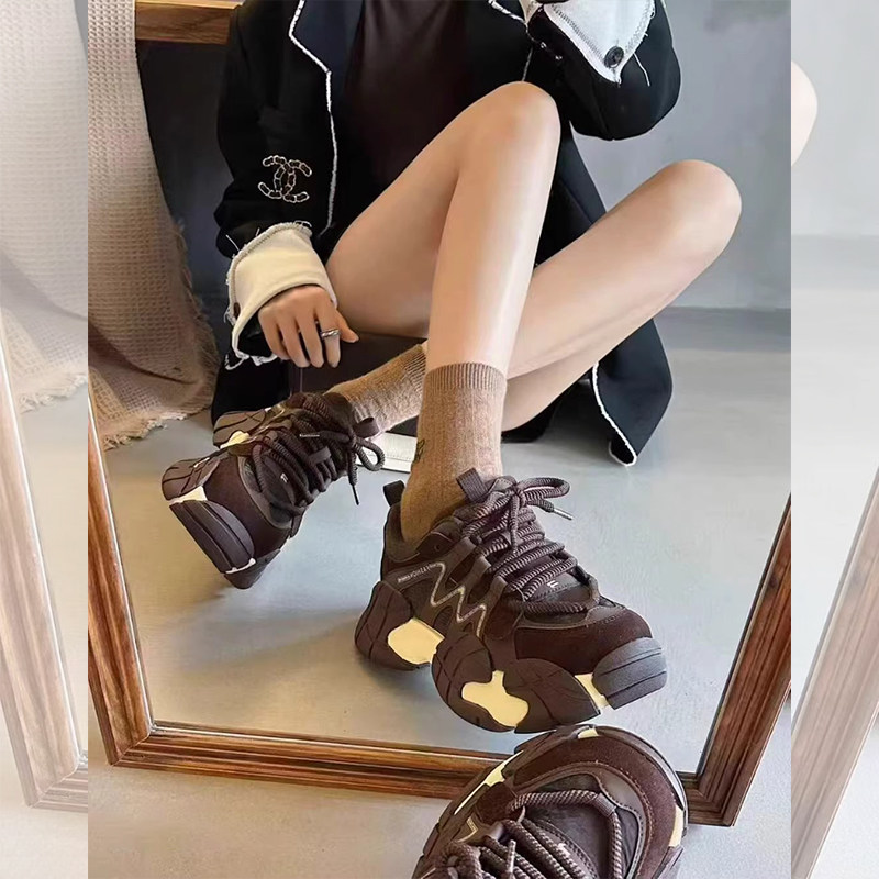 杰豪女鞋厚底复古老爹鞋女2025冬季新款增高加绒休闲运动鞋潮正品