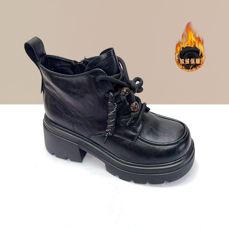 杰豪女鞋真皮厚底马丁靴女2025冬季新款英伦风短靴小个子增高棉靴,女鞋,马丁靴,淘宝优惠券,粉丝福利购,淘宝优惠卷