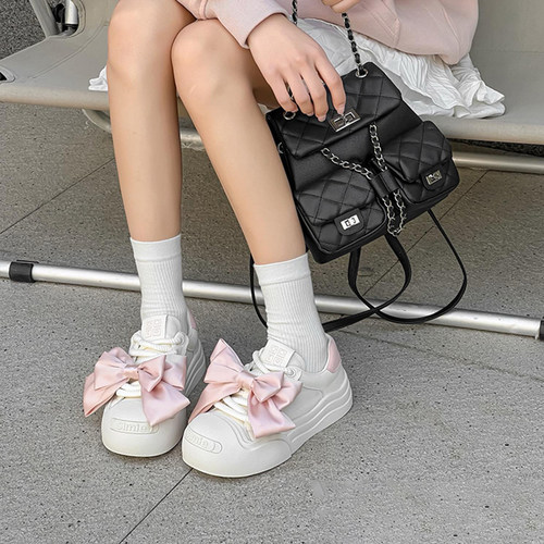 杰豪女鞋2025新款蝴蝶结小白鞋