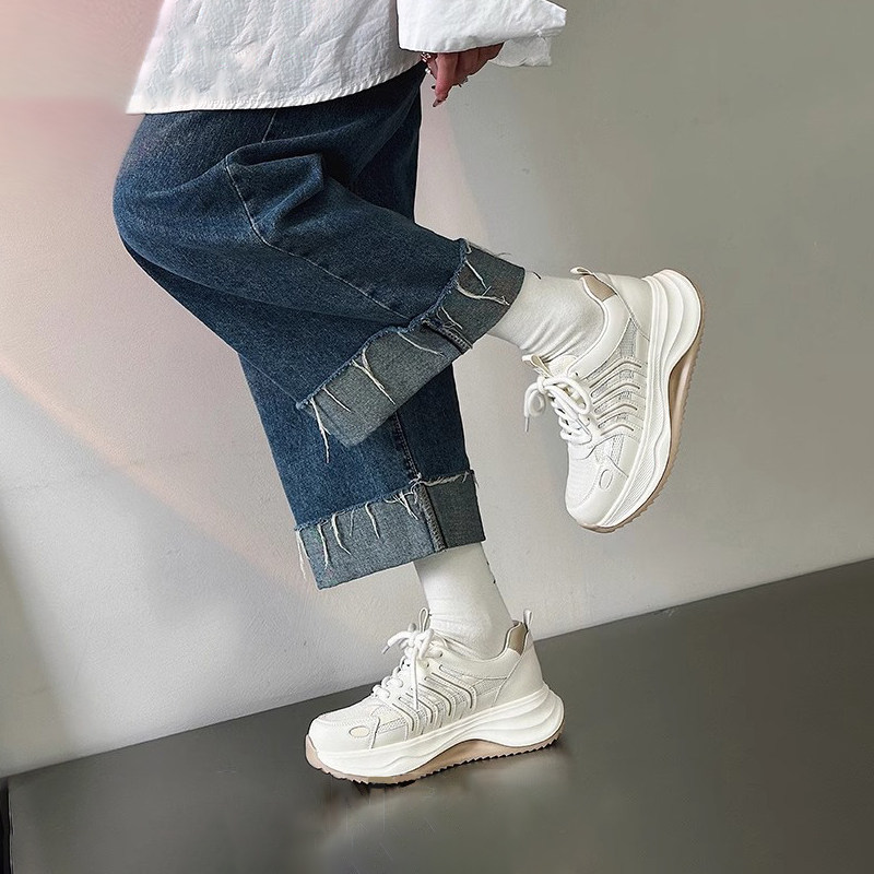 杰豪女鞋2025春季新款爆款老爹鞋女内增高运动休闲鞋显脚小舒适款